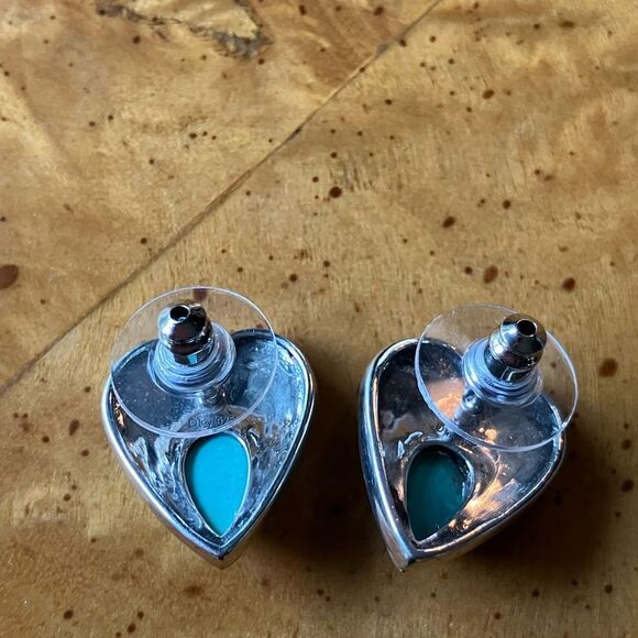 Natural Royston Turquoise Sterling Silver Heart Earrings - Picture 4 of 9